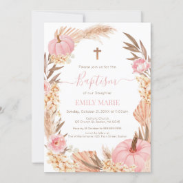 Invitación Baptism Boho Pampas Pink Pumpkin