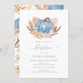 Invitación Baptism Boho Pampas Pumpkin blue