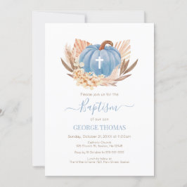 Invitación Baptism Boho Pampas Pumpkin blue