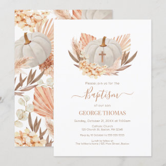Invitación Baptism Boho Pampas white Pumpkin Invitation 