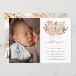Invitación Baptism Boho white Pumpkin Photo Invitation