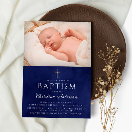 Invitación Baptism Boy Elegante acuarela azul real