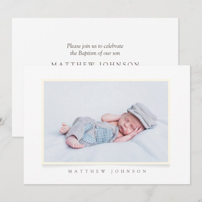 Invitación Baptism Boy | Foto Personalizado simple y moderna (Anverso / Reverso)