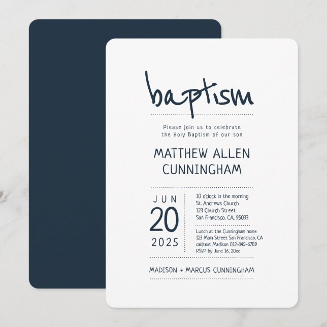 Invitación Baptism Boy | Moderno + Simple (Anverso / Reverso)