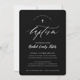 Invitación BAPTISM calilisis mínima elegante blanco negro