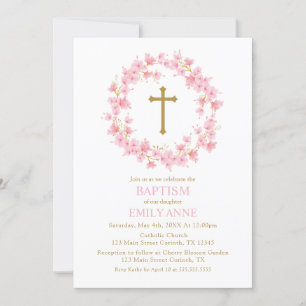 Invitación Baptism Cherry Blossom floral I