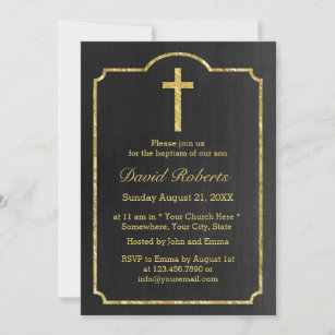 Invitación Baptism Christening Classic Black & Gold