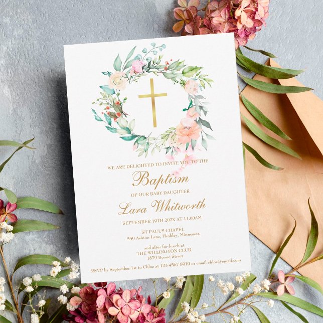 Invitación Baptism Christening Floral Watercolor Garland (Subido por el creador)