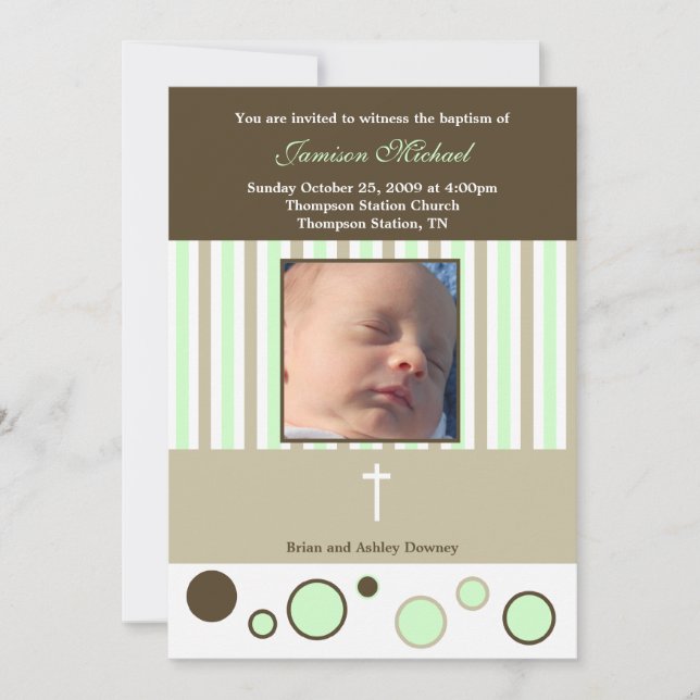 Invitación Baptism Dedication Boy Tan Brown Bubbles (Anverso)