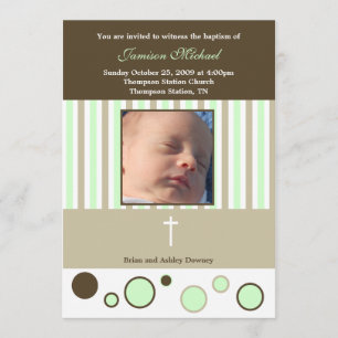 Invitación Baptism Dedication Boy Tan Brown Bubbles