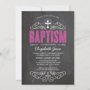 Invitación BAPTISM elegante purpurina rosa tipo pizarra