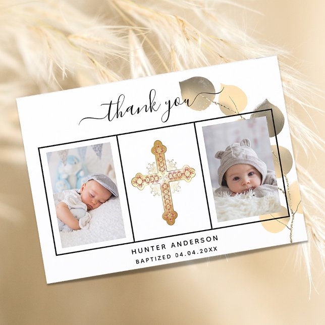 Invitación Baptism eucalipto foto de oro de agradecimiento ta (Subido por el creador)