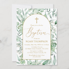 Invitación Baptism Eucalyptus leaves Invitation