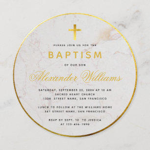 Invitación Baptism Faux Relieve metalizado dorado Marble Call