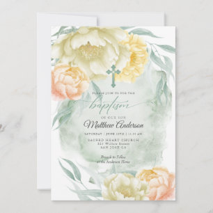 Invitación BAPTISM Flor Amarilla Rústica de Marfil