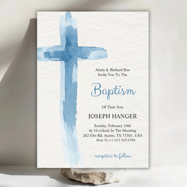 Invitación Baptism invitation card featuring blue cross (Subido por el creador)