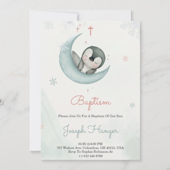 Invitación Baptism invitation in cute animal pastel theme  (Anverso)