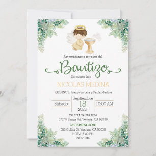 Invitación Baptism Invitation Spanish boy greenery 