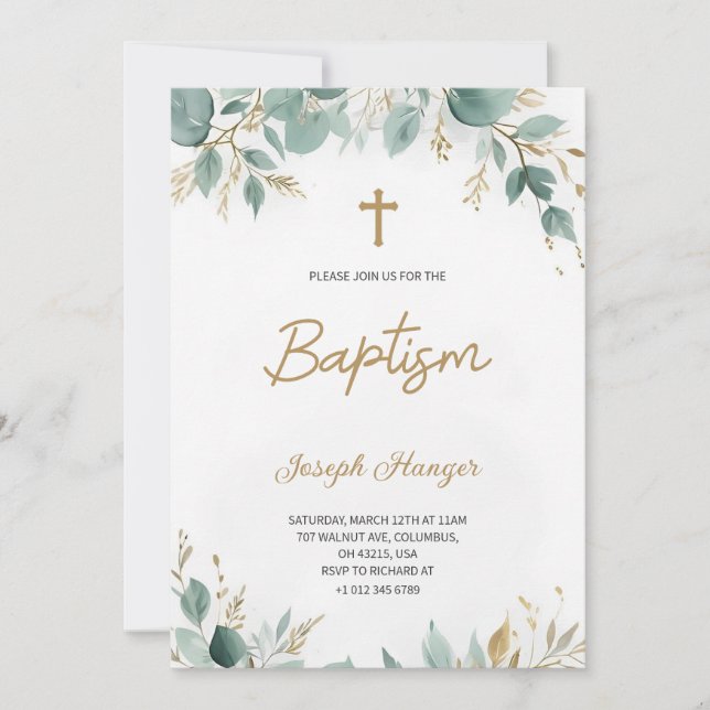 Invitación baptism invitation with elegant floral  (Anverso)
