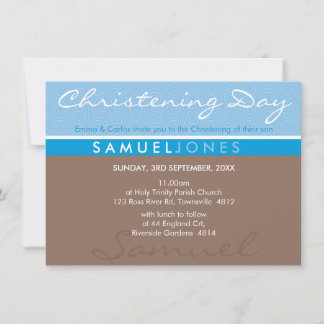 Invitación BAPTISM INVITE mocha azul groovy simple moderno