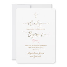 Baptism little pink bow thank you card
