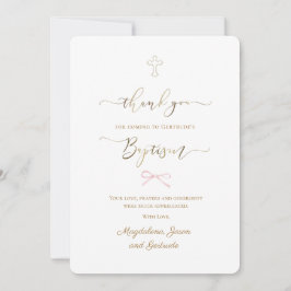 Invitación Baptism little pink bow thank you card