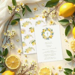Invitación Baptism Mediterranean Wreath with Floral and Lemon