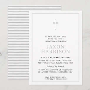 Invitación BAPTISM moderno cruz simple gris suave