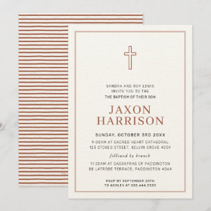 Invitación BAPTISM moderno minimalista cruz simple arcilla ma