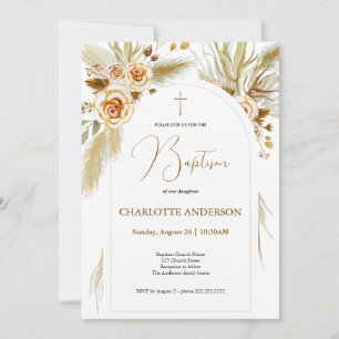 Invitación Baptism pampas césped acuarela boho elegante