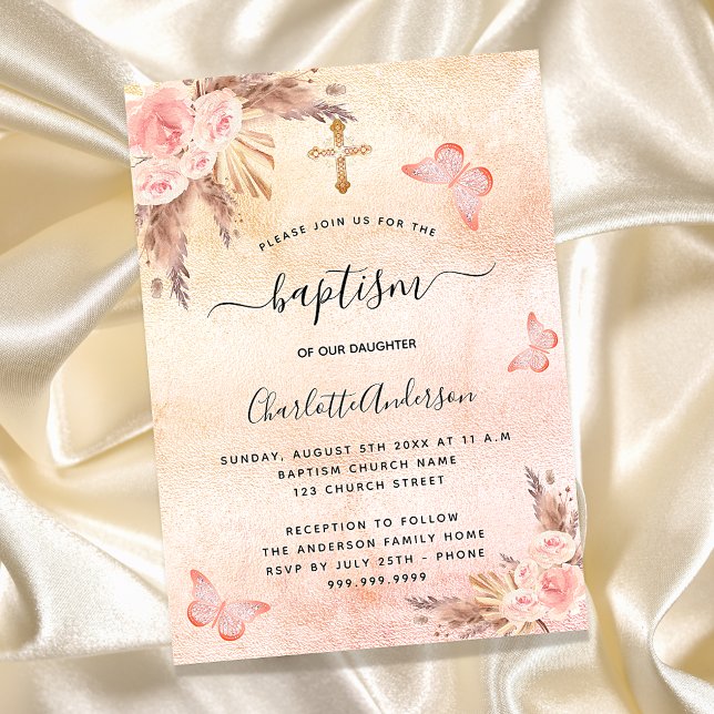 Invitación Baptism pampas pasto flor de mariposa rubia (Subido por el creador)