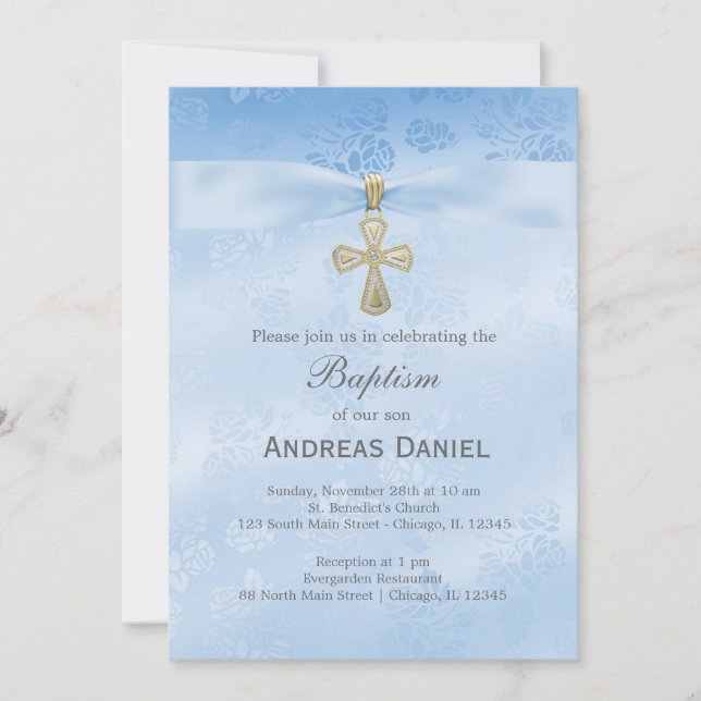 Invitación Baptism Rosas azules (Anverso)