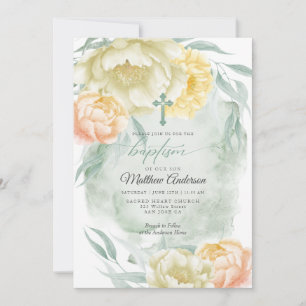 Invitación BAPTISM Rústica Marfil Soleado Floral Amarilla