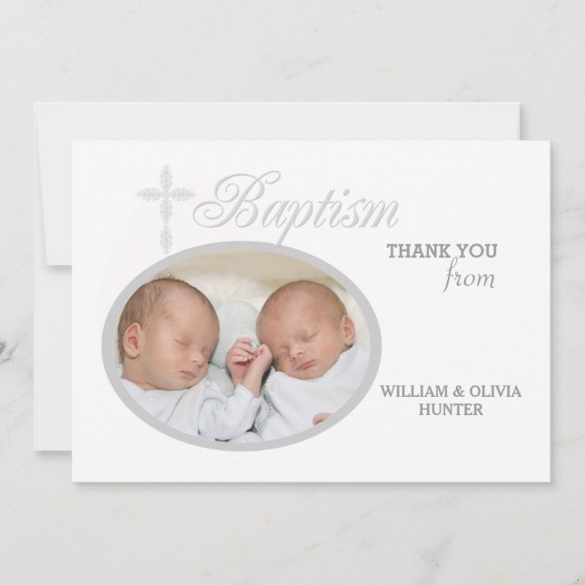 Invitación Baptism Word Silver Photo Gracias Notecard #2 (Anverso)