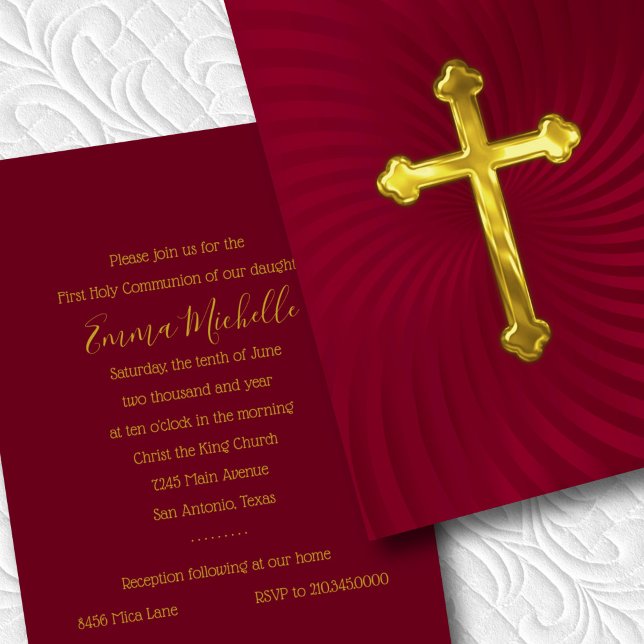 Invitación Baptismo 1ª Confirmación de Comunión Oro Rojo (Subido por el creador)