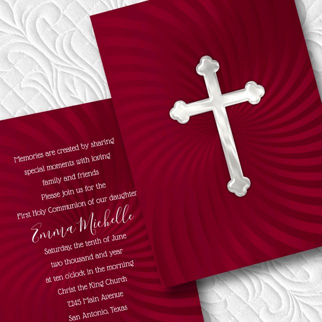 Invitación Baptismo 1ª Confirmación De Comunión Perla Roja (Subido por el creador)