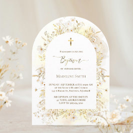 Invitación Baptismo acuarela flores amarillas blancas