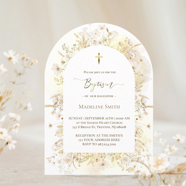 Invitación Baptismo acuarela flores amarillas blancas (Subido por el creador)