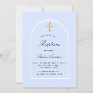 Invitación Baptismo arca de bebé blanco azul