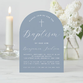 Invitación Baptismo arca Dusty Blue Modern Boy Christening