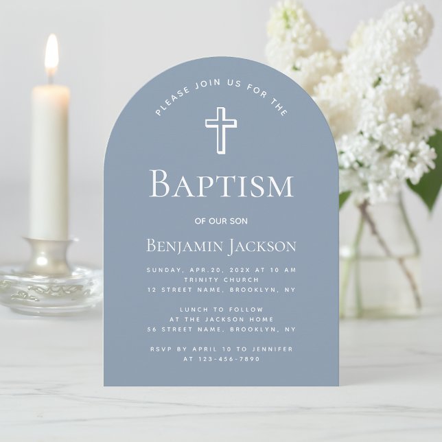 Invitación Baptismo Arco Azul Dusty Niño Sencillo Christening (Subido por el creador)