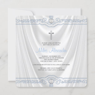 Invitación Baptismo azul Christening White Satin