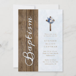 Invitación Baptismo azul de estilo moderno estilo guion de ma