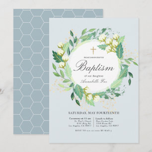 Invitación Baptismo azul del bebé de la guirnalda de algodón