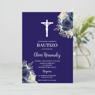 Invitación Baptismo azul marino español