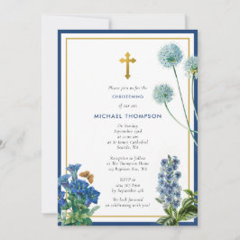 Invitación Baptismo azul marino y bautizo de oro Christening 