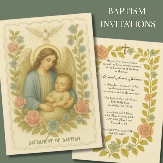 Invitación \Baptismo Baby Guardian Angel Floral (Subido por el creador)