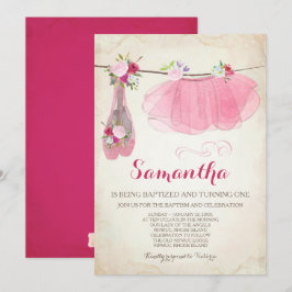 Invitación Baptismo balneario de Ballerina y zapatos de balle