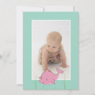 Invitación Baptismo bebé Christening Delphin Pink Photo Invit