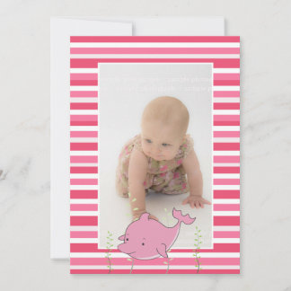 Invitación Baptismo bebé Christening Delphin Pink Photo Invit